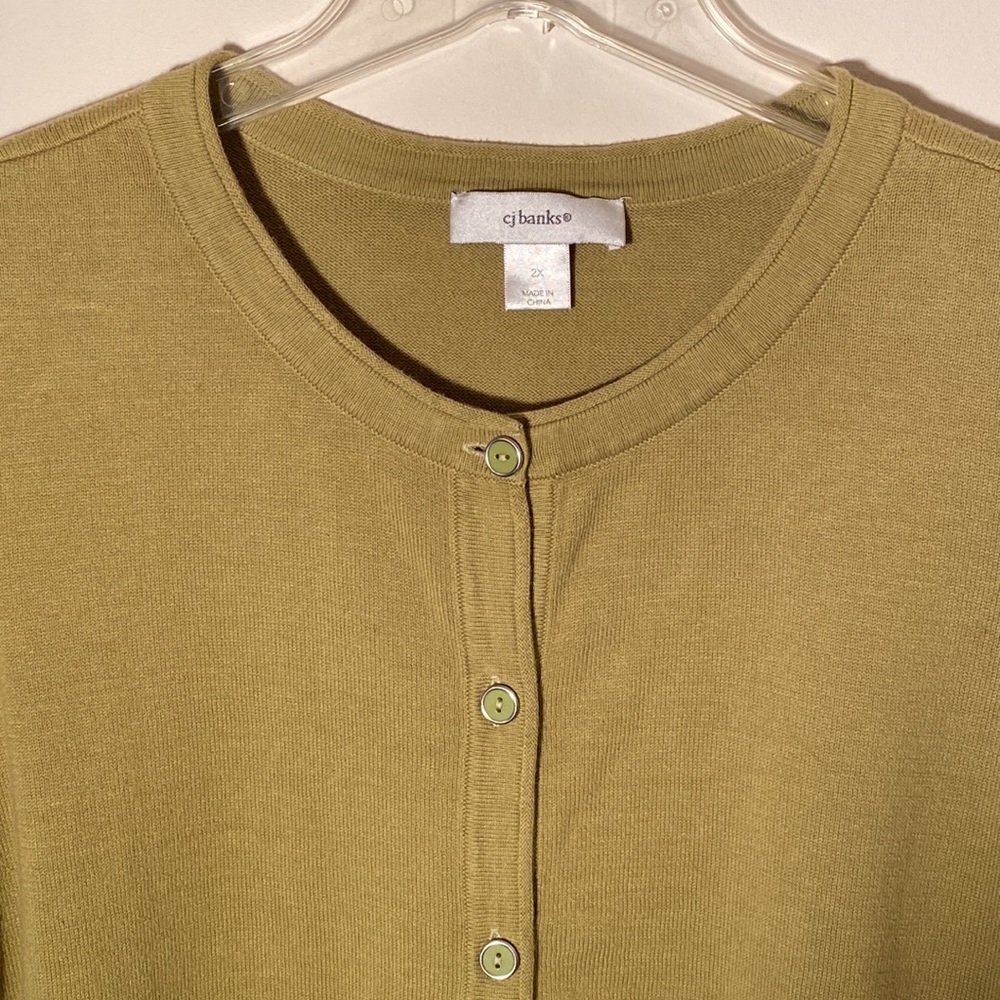 CJ Banks 3/4 Sleeve Olive Chartreuse Cotton Sweater - Picture 3 of 6